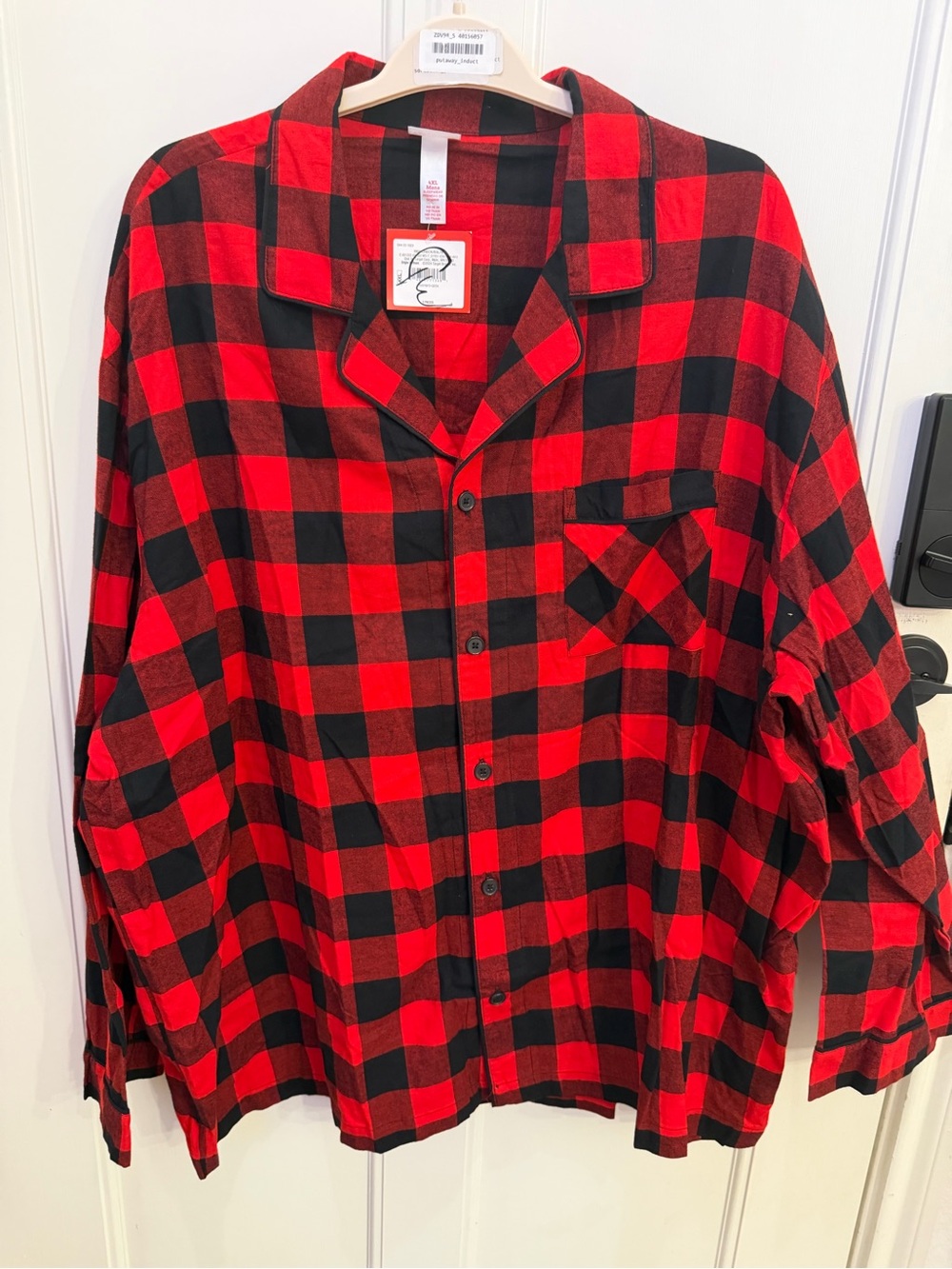 NWT Wondershop Men’s 4XL Buffalo Plaid Flannel Pajama Top Red Black